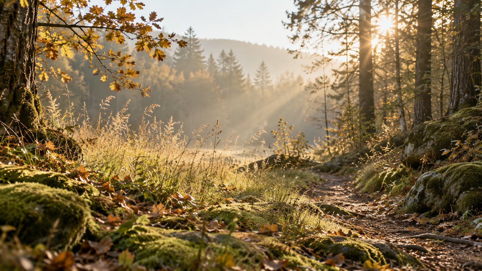 Licht auf einem stillen Waldweg